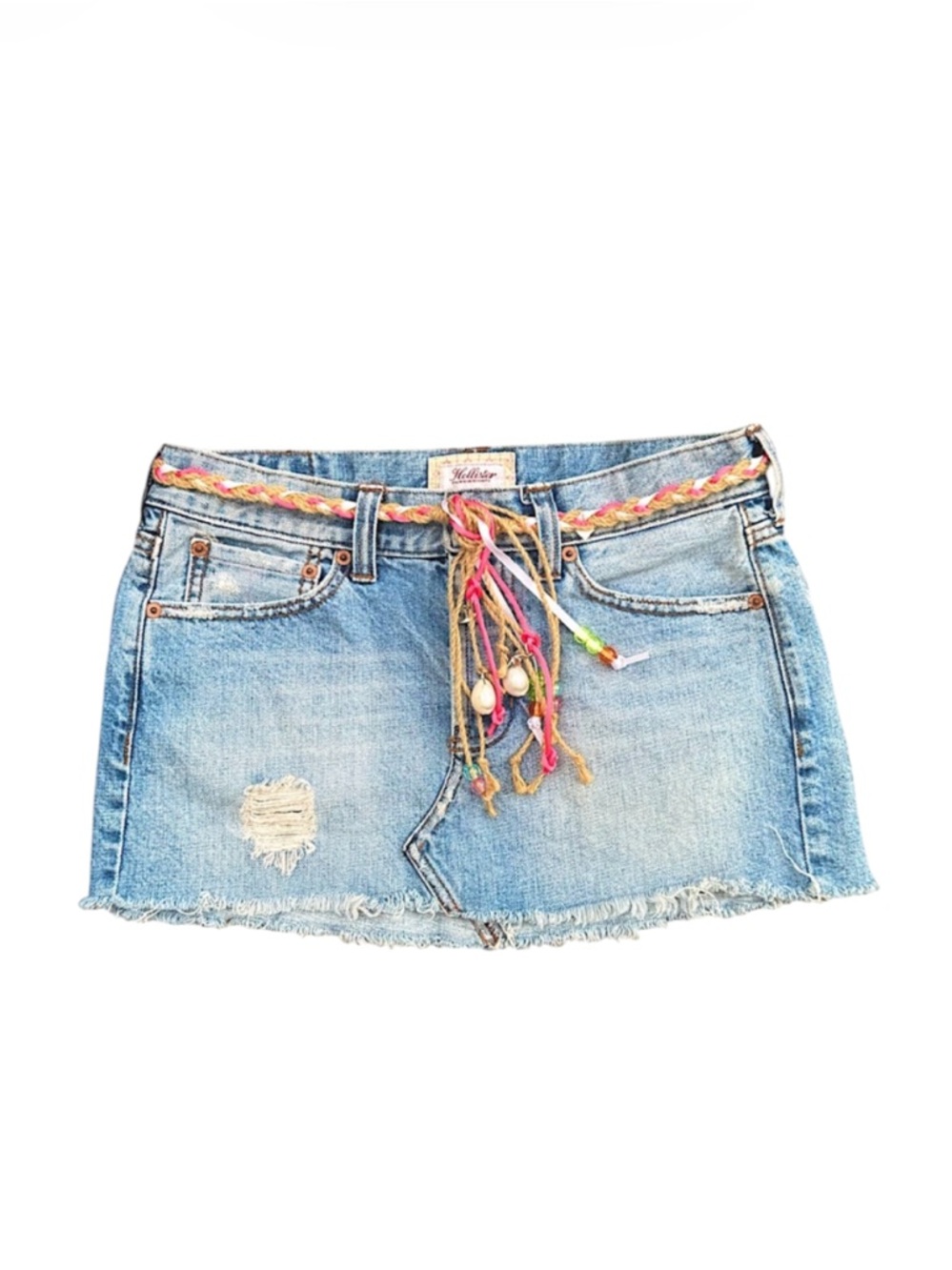Hollister Y2K Jean Skirt + Original Braided Seashell Neon Belt Y2K⭐️⭐️⭐️⭐️⭐️